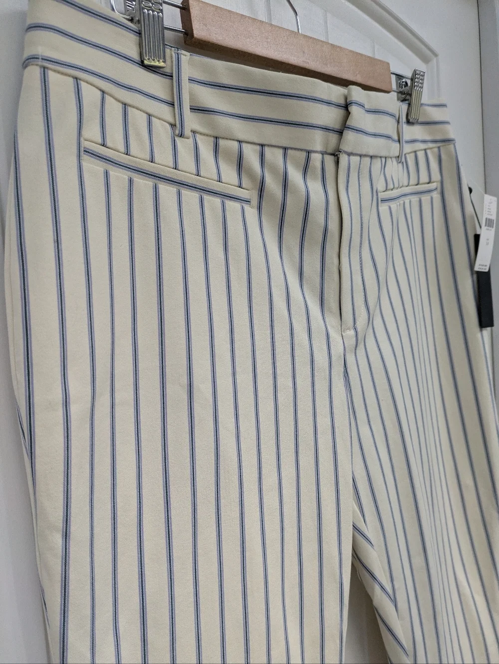 Anthropologie Essential Slim Cream Trousers with Blue & Lavender Pinstripes - Picture 2 of 10